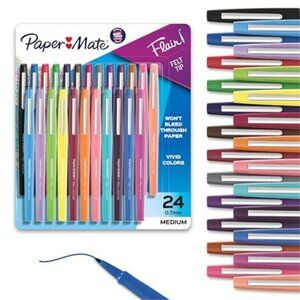 Paper Mate Felt Tip Pens, Flair Marker Pens, Medium Point, Assorted, 24 Count -